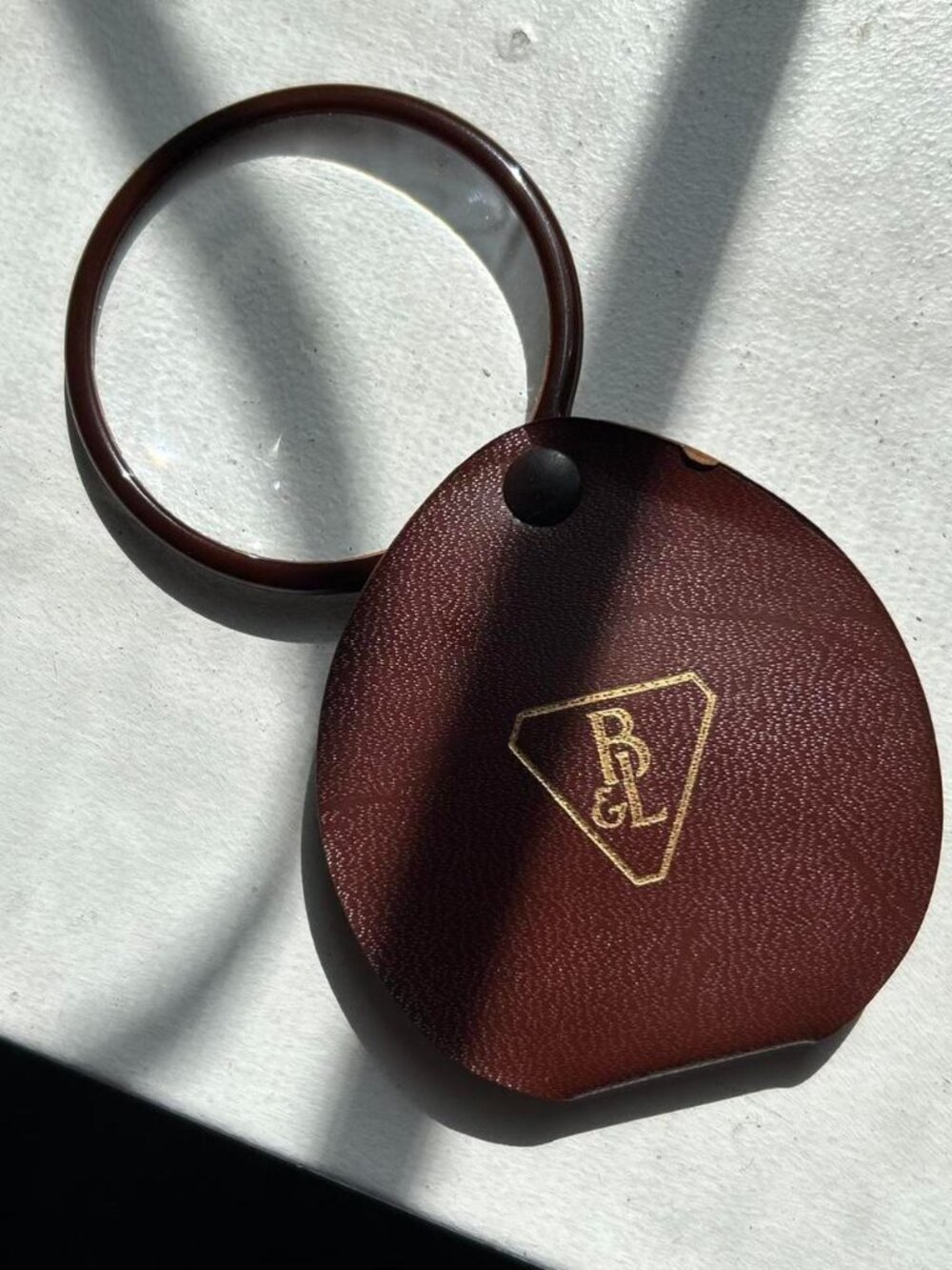 Vintage Bausch and Lomb Folding Pocket Magnifying Glass in Leather Case